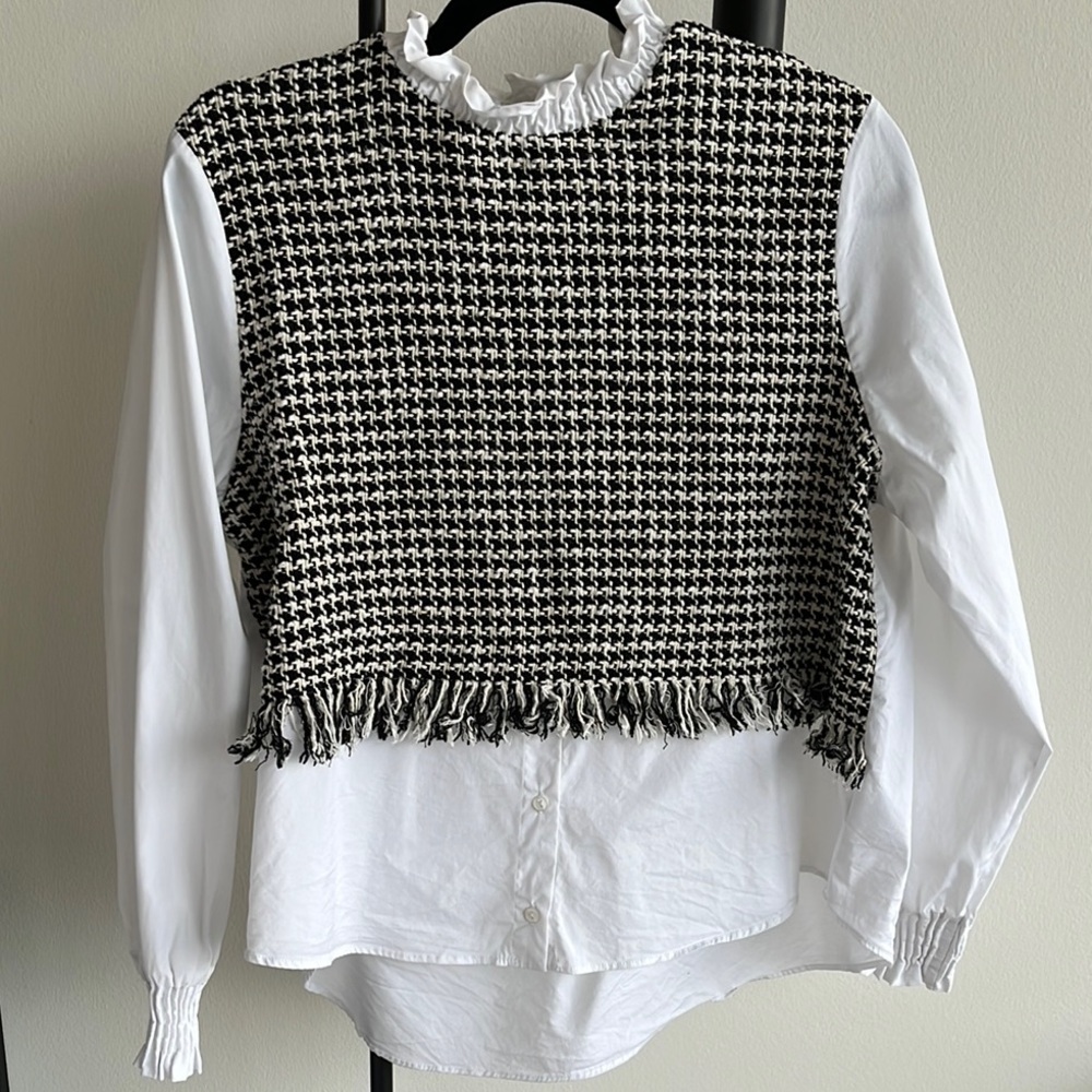 Zara 2 in 1 Houndstooth Vest with Ruffled Blouse